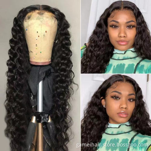 10A Raw Indian Cuticle Aligned Glueless Human Hair Lace Frontal Closure Wig Deep Wave PrePlucked Full Transparent Lace Front Wig